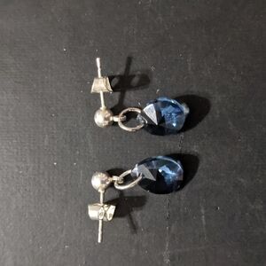 Silver Tone Blue AB Swarovski Crystal Oval Dainty Delicate Statement Earrings